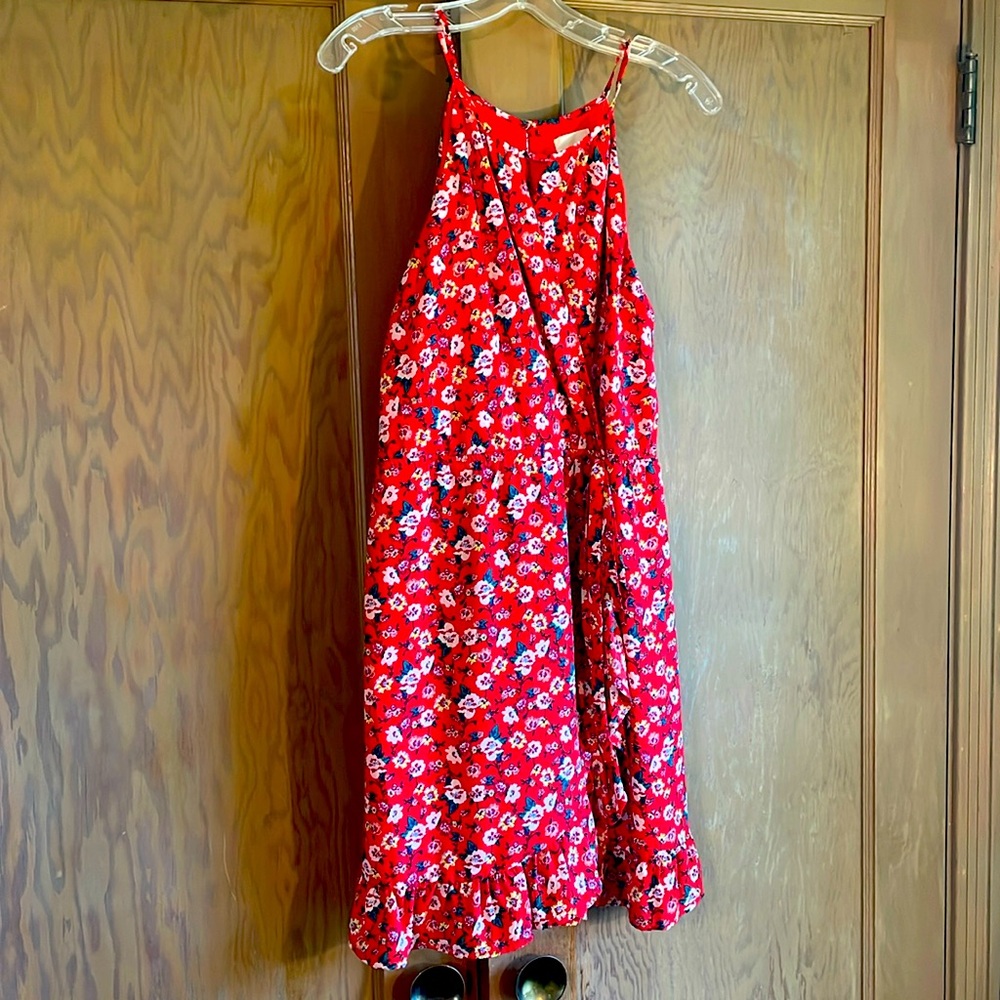 Harper Brand Red fully lined, sleeveless, bottom ruffle dress in size medium.